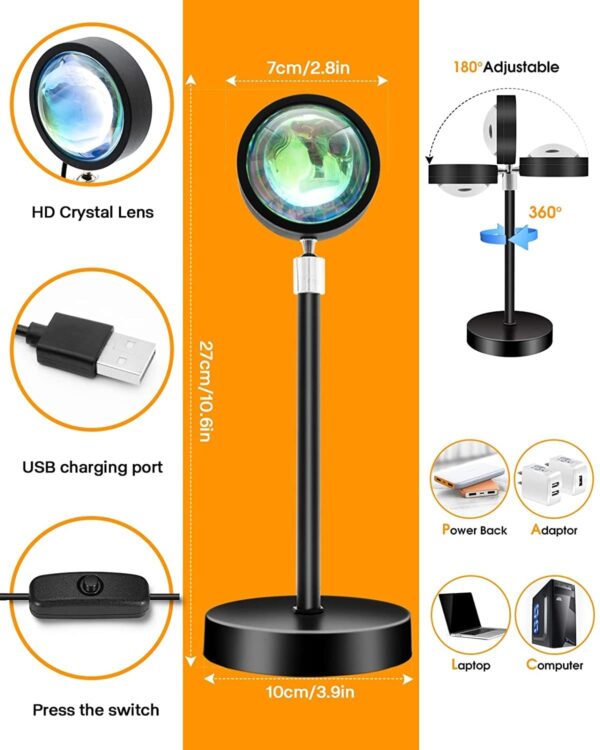 🌇 AMSO Sunset Lamp – Aesthetic LED Mood Light for Golden Hour Vibes | 360° Rotating Projection Lamp - Image 4
